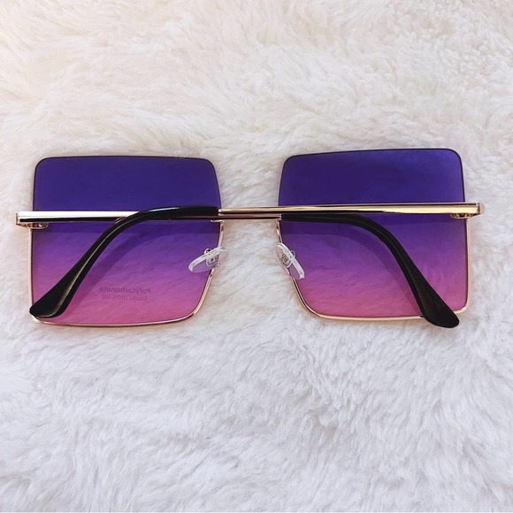 Blair Purple Rectangle Half Rim Sunglasses - Picture 10 of 10